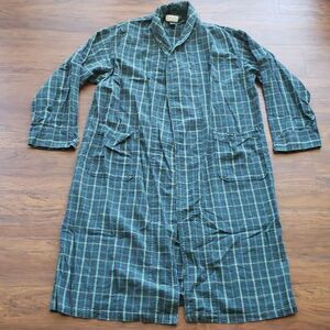 Vintage Christian Dior Unisex Blue Green Plaid 100% Cotton Bath Robe One Size